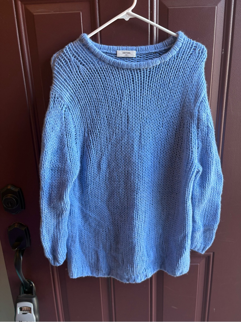 Aritzia Light Blue 100% Cashmere Open Knit Chunky Crewneck Sweater sz XXS